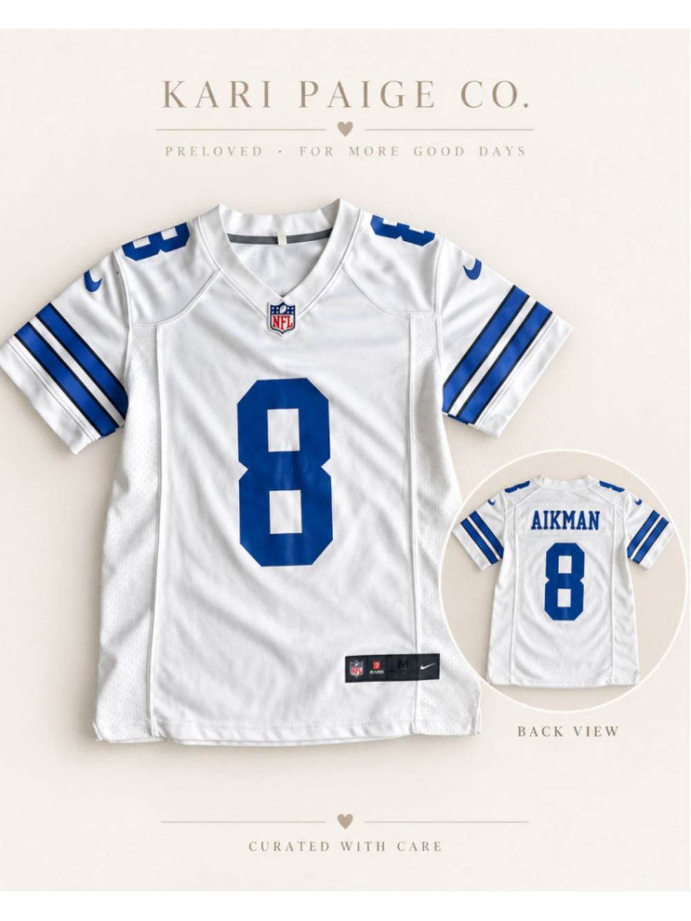 Boys Nike Dallas Cowboys Jersey Size M White and Blue F26